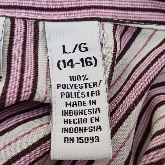 Covington Blouse Womens L (14-16) Pink Striped Button Up Long Sleeve Polyester - Picture 9 of 10